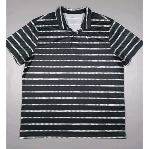 Nike Shirt Mens XL Gray Geometric Striped Polo Dri Fit Short Sleeve Golf - Picture 1 of 4